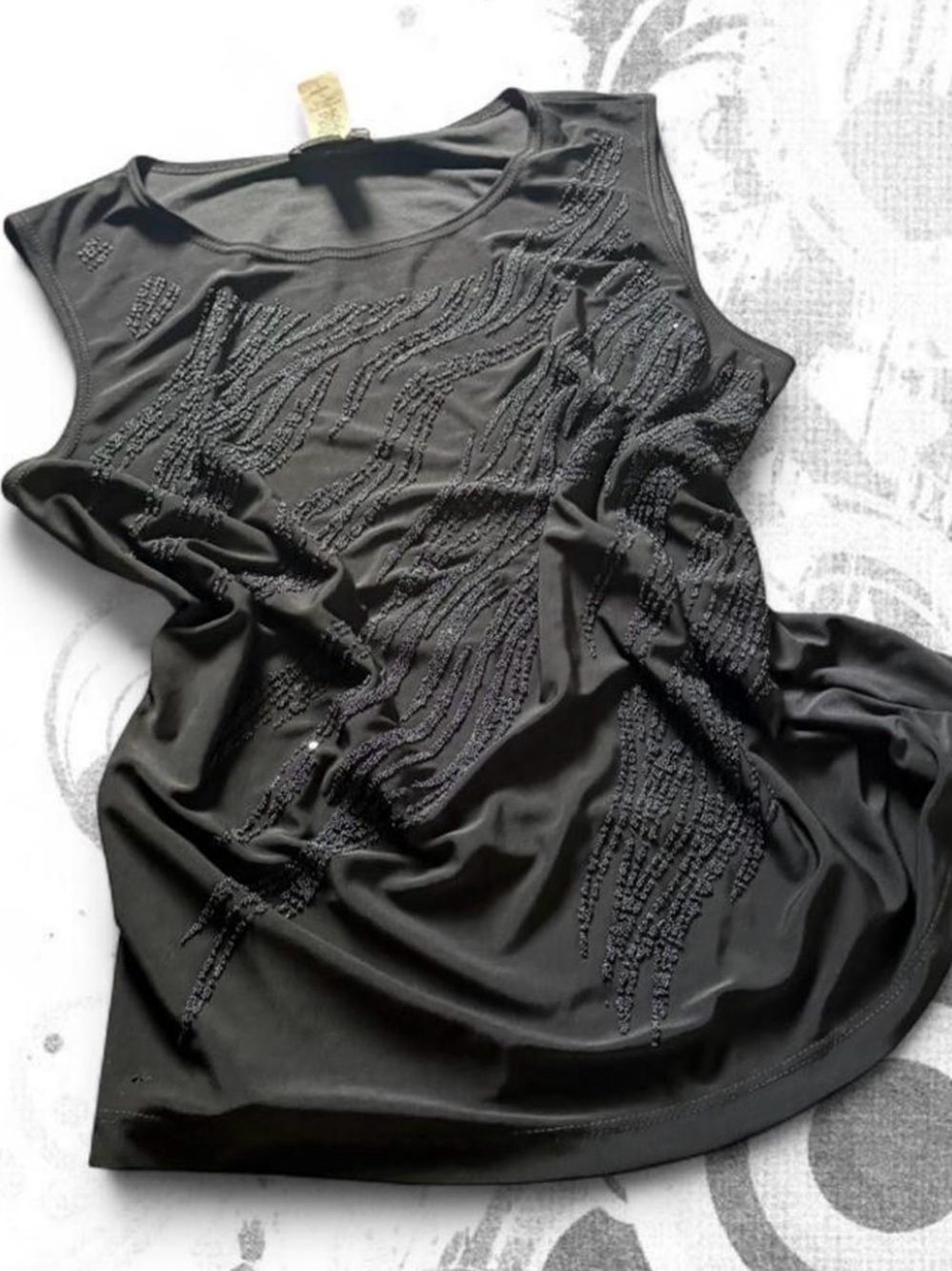 Black Sleeveless Beaded Tank Top